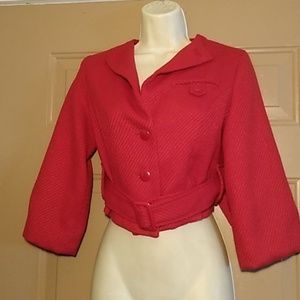 SALT & PEPPER CROPPED RED JACKET-SIZE S-GREAT COND